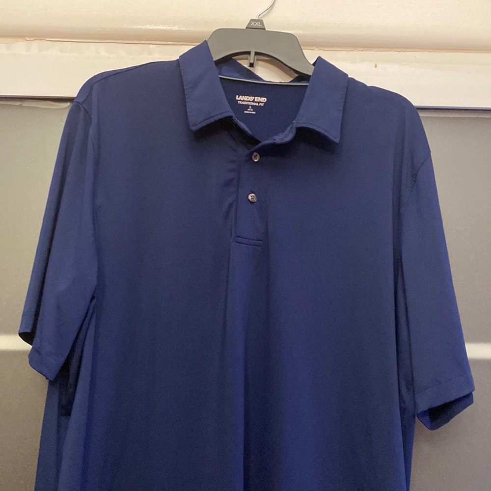 Lands' End Mens Polo Shirt Blue Short Sleeve Performance Size L - excell…